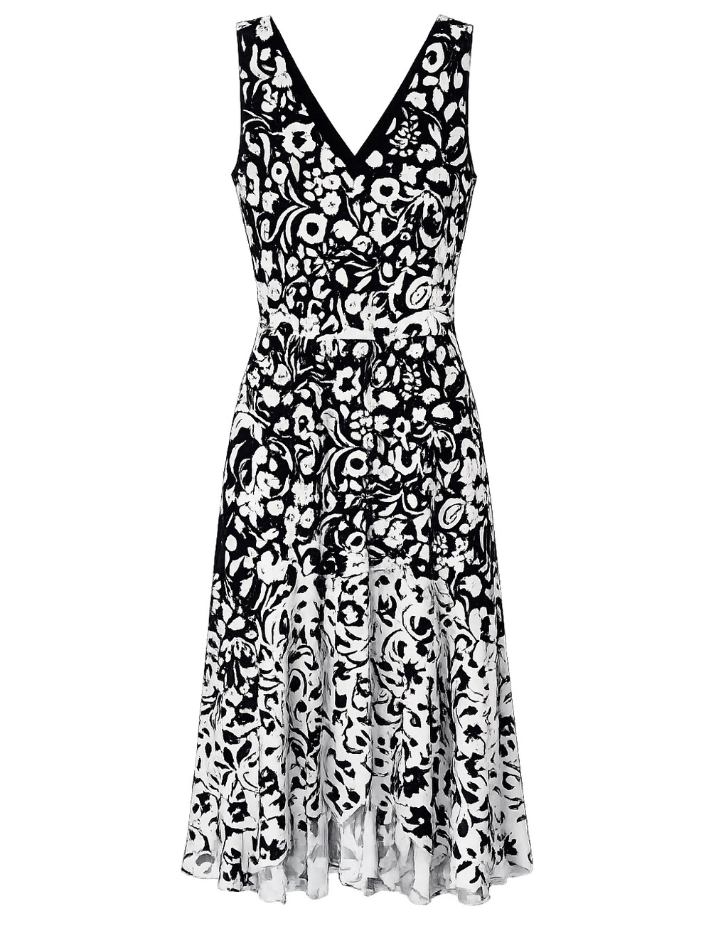 Boden Navy & White Floral Fit & Flare Midi Dress | Sleeveless V-Neck | US 12